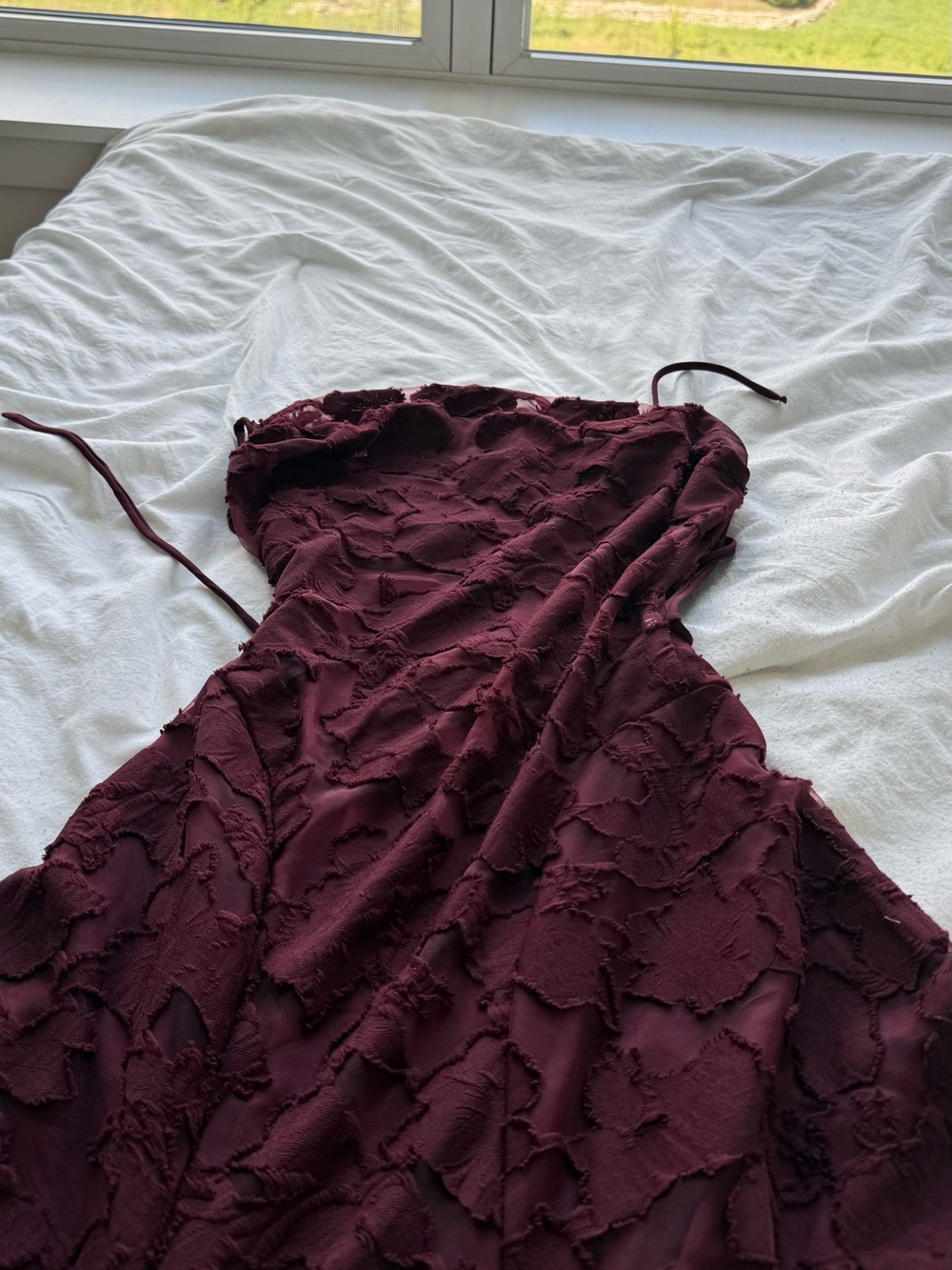 Sleeveless Burgundy Lace Maxi Dress with Spaghetti Straps - Picture 10 of 11